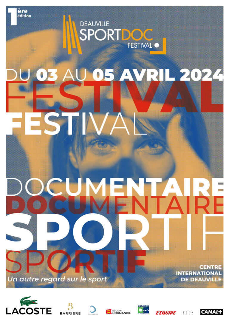 affiche officielle 1er festival du documentaire sportif à Deauville les 3, 4, et 5 avril 2024